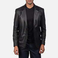Daron Black Leather Blazer by Dash Racegear - men Jacket view 4