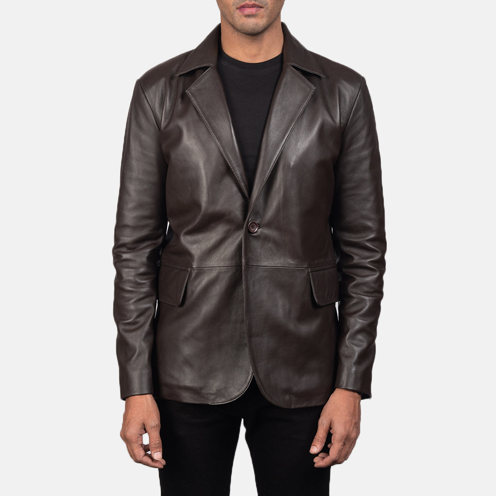 Daron Brown Leather Blazer by Dash Racegear - men Jacket view 1