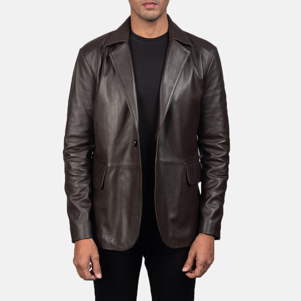 Daron Brown Leather Blazer by Dash Racegear - men Jacket view 4