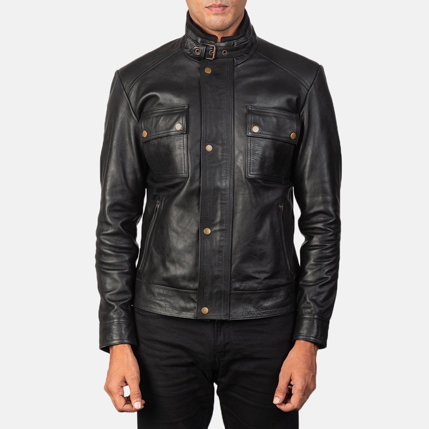 Darren Black Leather Biker Jacket by Dash Racegear - men Jacket view 1