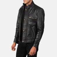 Darren Black Leather Biker Jacket by Dash Racegear - men Jacket view 2