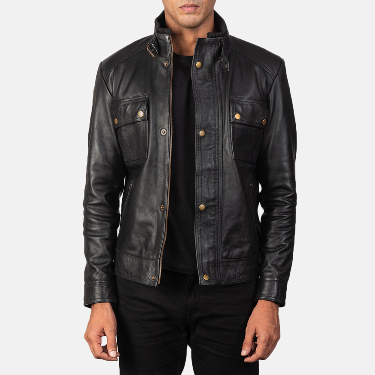 Darren Black Leather Biker Jacket by Dash Racegear - men Jacket view 3