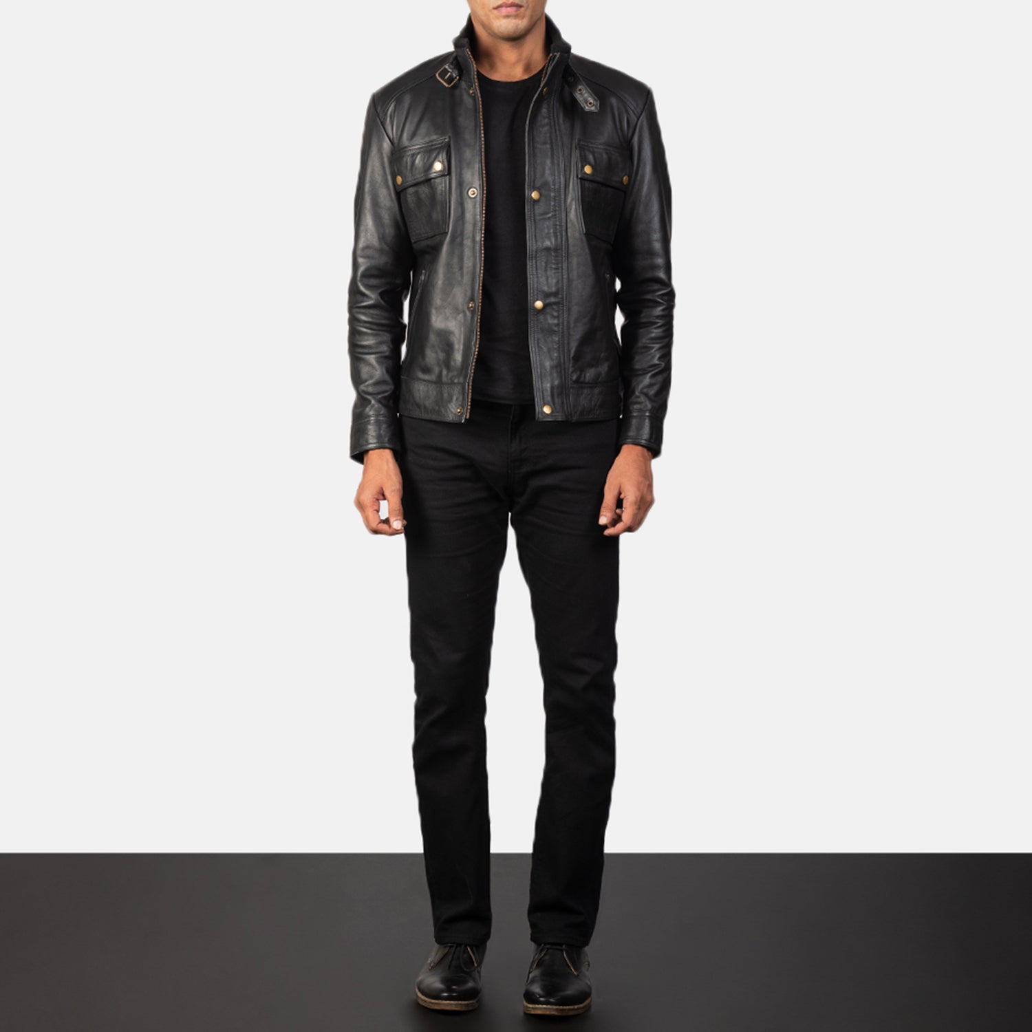 Darren Black Leather Biker Jacket by Dash Racegear - men Jacket view 4