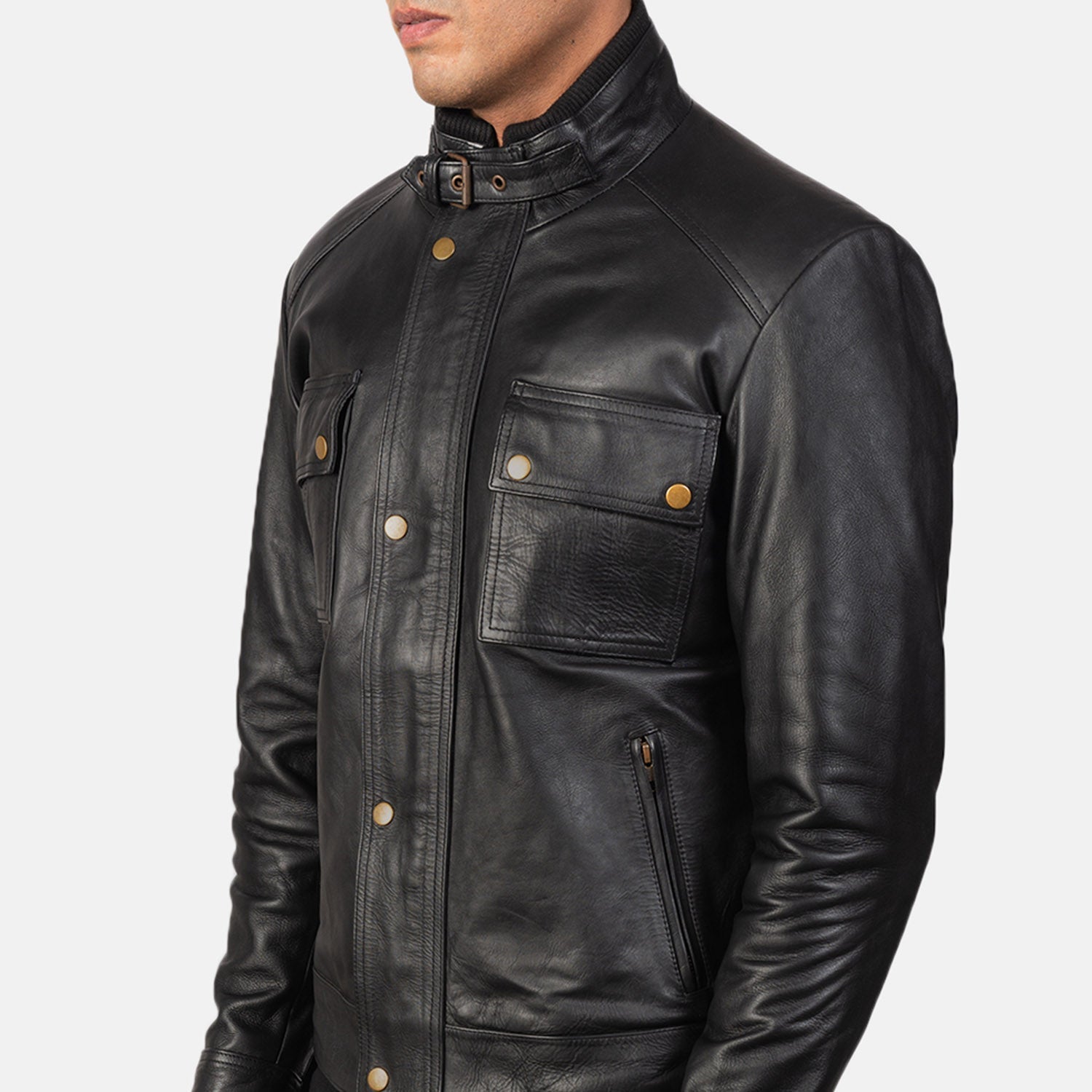 Darren Black Leather Biker Jacket by Dash Racegear - men Jacket view 5