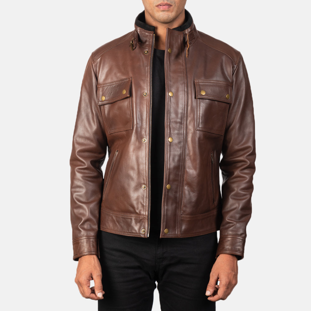 Darren Brown Leather Biker Jacket by Dash Racegear - men Jacket view 1