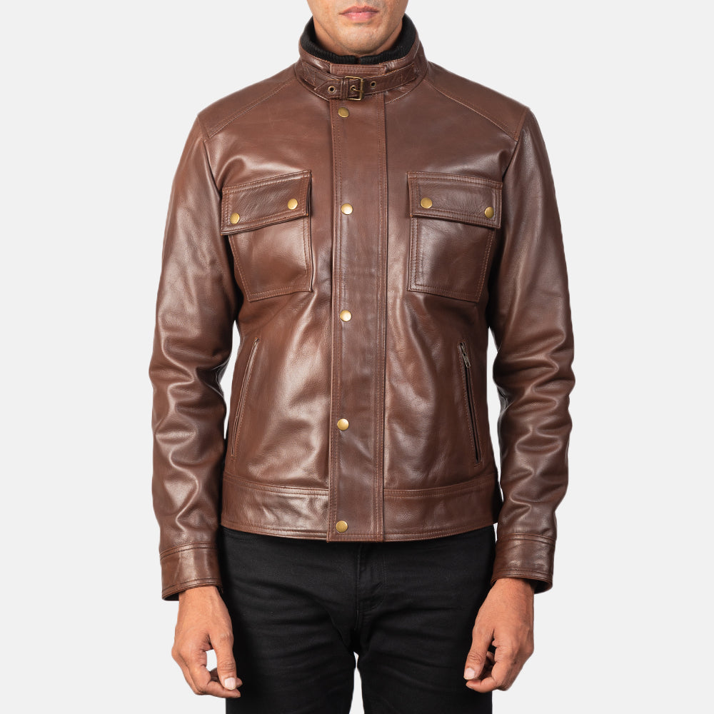 Darren Brown Leather Biker Jacket by Dash Racegear - men Jacket view 4