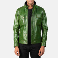 Darren Distressed Green Leather Biker Jacket by Dash Racegear - men Jacket view 1