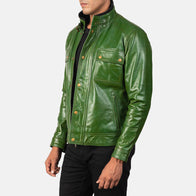 Darren Distressed Green Leather Biker Jacket by Dash Racegear - men Jacket view 2
