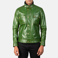 Darren Distressed Green Leather Biker Jacket by Dash Racegear - men Jacket view 3
