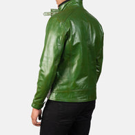 Darren Distressed Green Leather Biker Jacket by Dash Racegear - men Jacket view 5