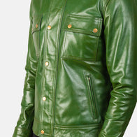 Darren Distressed Green Leather Biker Jacket by Dash Racegear - men Jacket view 6