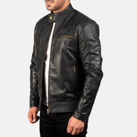Dean Black Leather Biker Jacket by Dash Racegear - men Jacket view 2