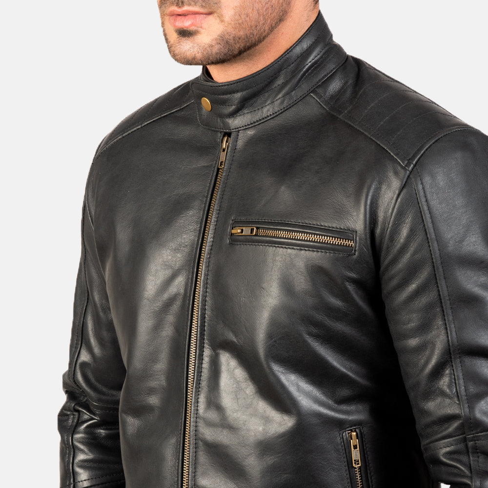 Dean Black Leather Biker Jacket by Dash Racegear - men Jacket view 6