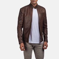 Dean Brown Leather Biker Jacket by Dash Racegear - men Jacket view 1