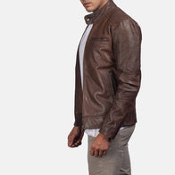 Dean Brown Leather Biker Jacket by Dash Racegear - men Jacket view 4