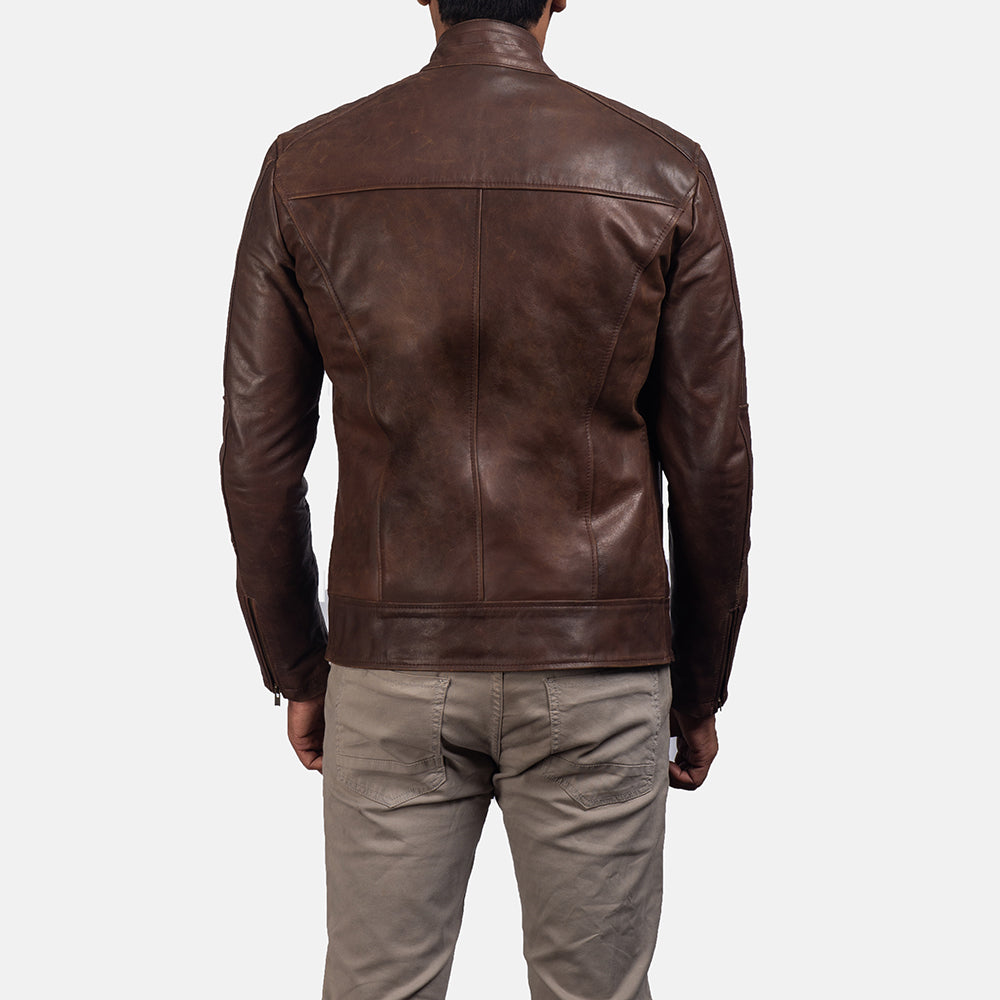 Dean Brown Leather Biker Jacket by Dash Racegear - men Jacket view 5