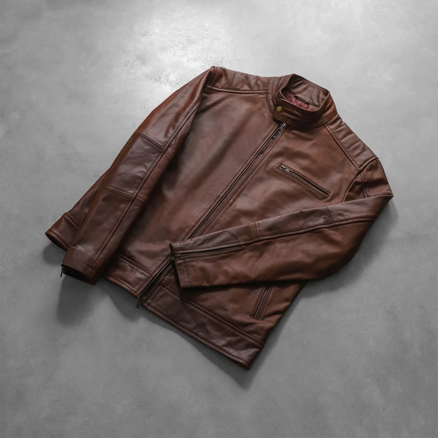 Dean Brown Leather Biker Jacket by Dash Racegear - men Jacket view 7