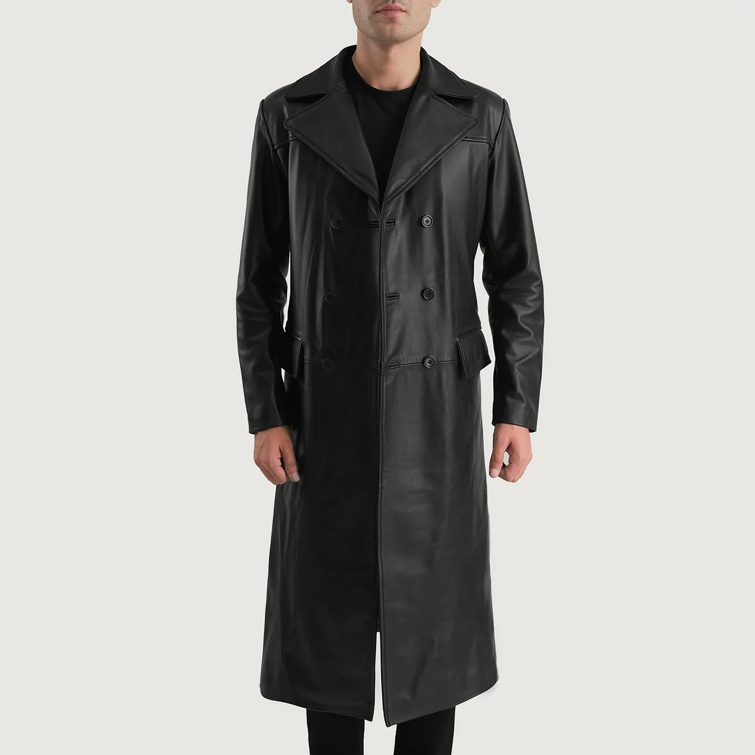 Delmar Black Leather Double Breasted Coat by Dash Racegear - men Jacket view 1