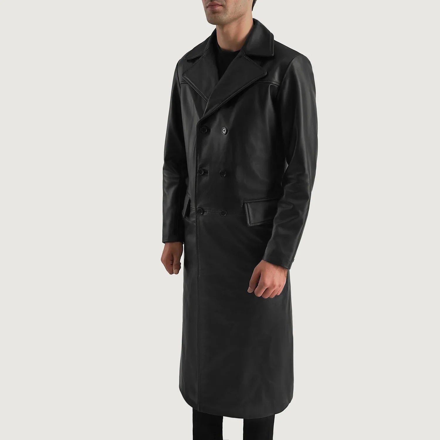 Delmar Black Leather Double Breasted Coat by Dash Racegear - men Jacket view 2