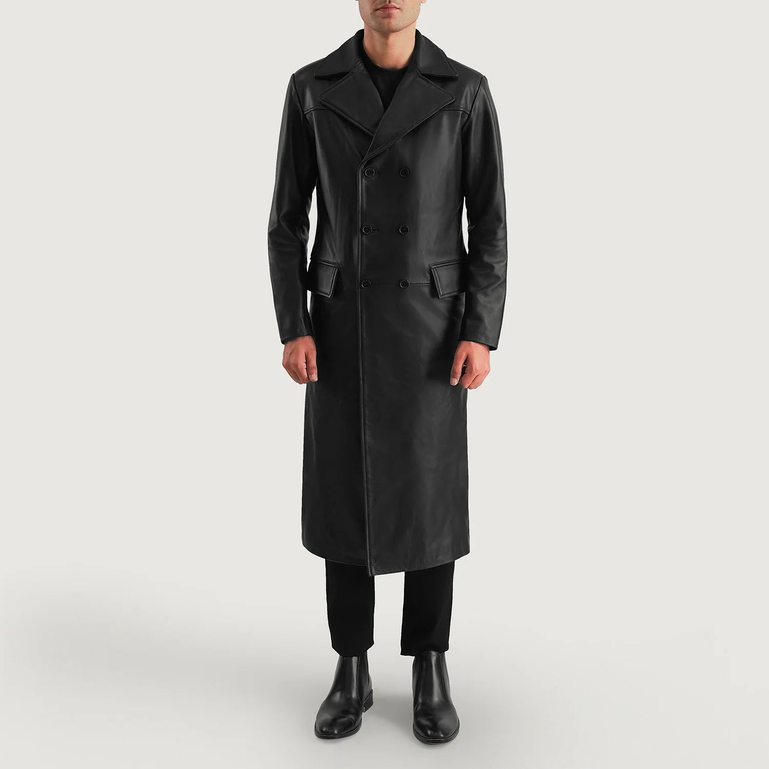 Delmar Black Leather Double Breasted Coat by Dash Racegear - men Jacket view 3