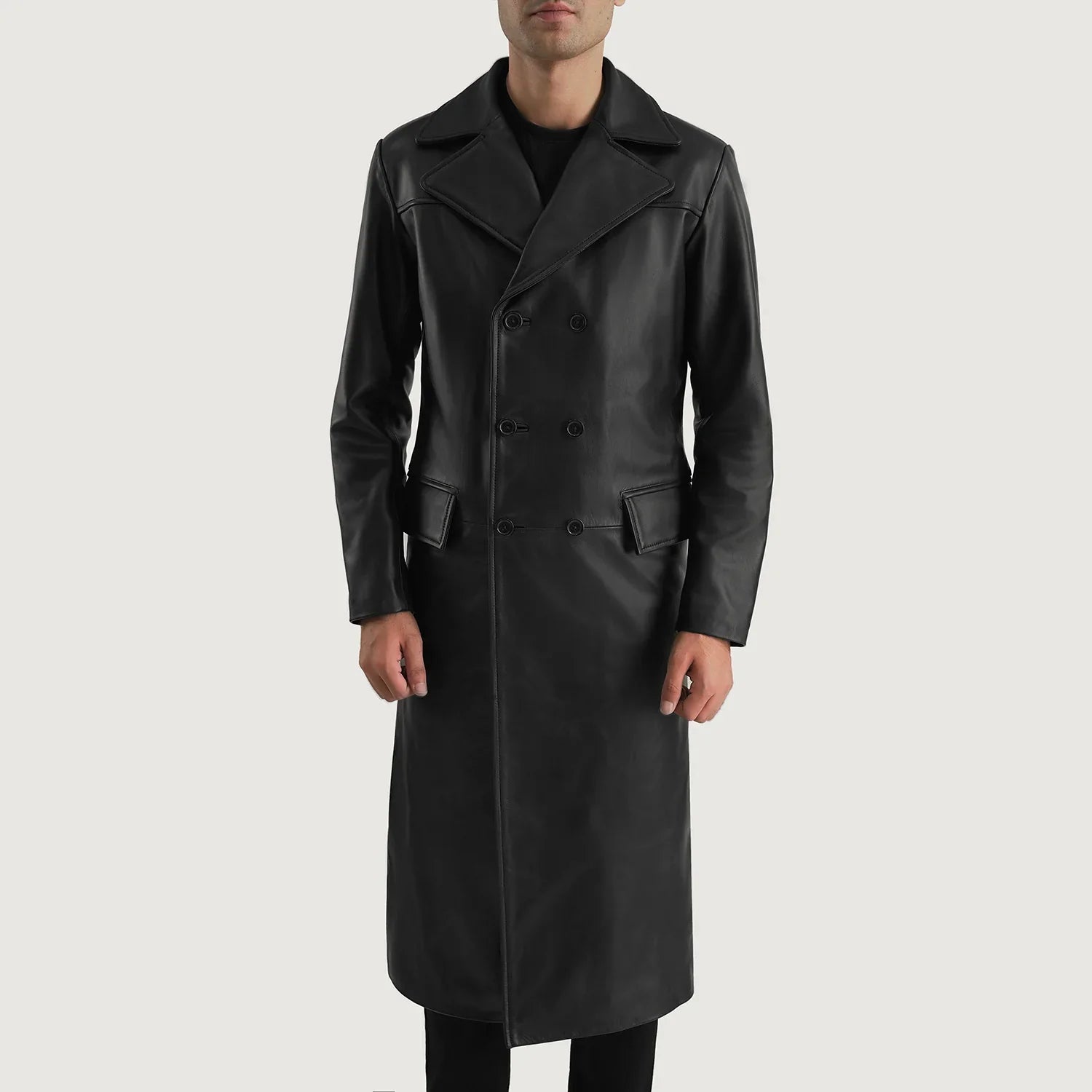 Delmar Black Leather Double Breasted Coat by Dash Racegear - men Jacket view 4