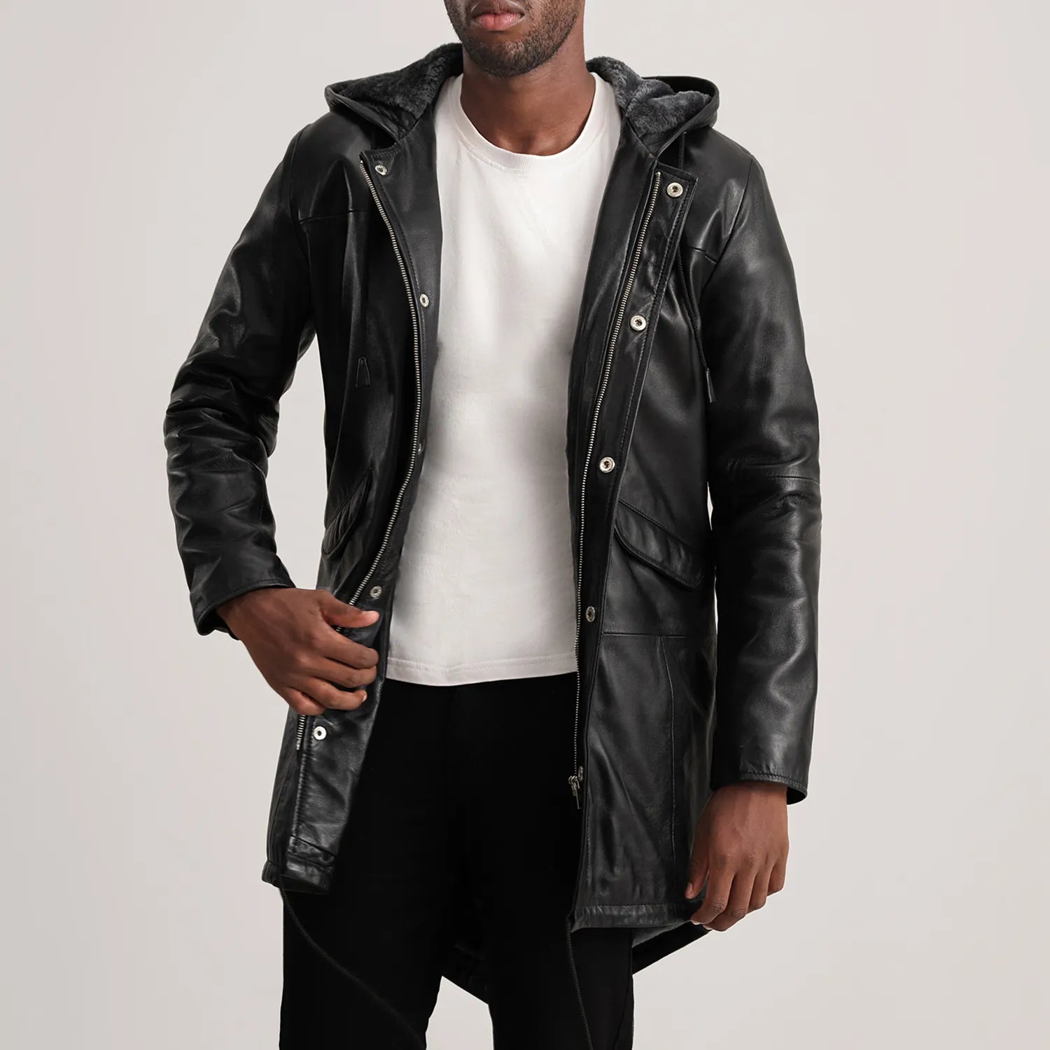 Delvin Black Leather Parka by Dash Racegear - men Jacket view 1