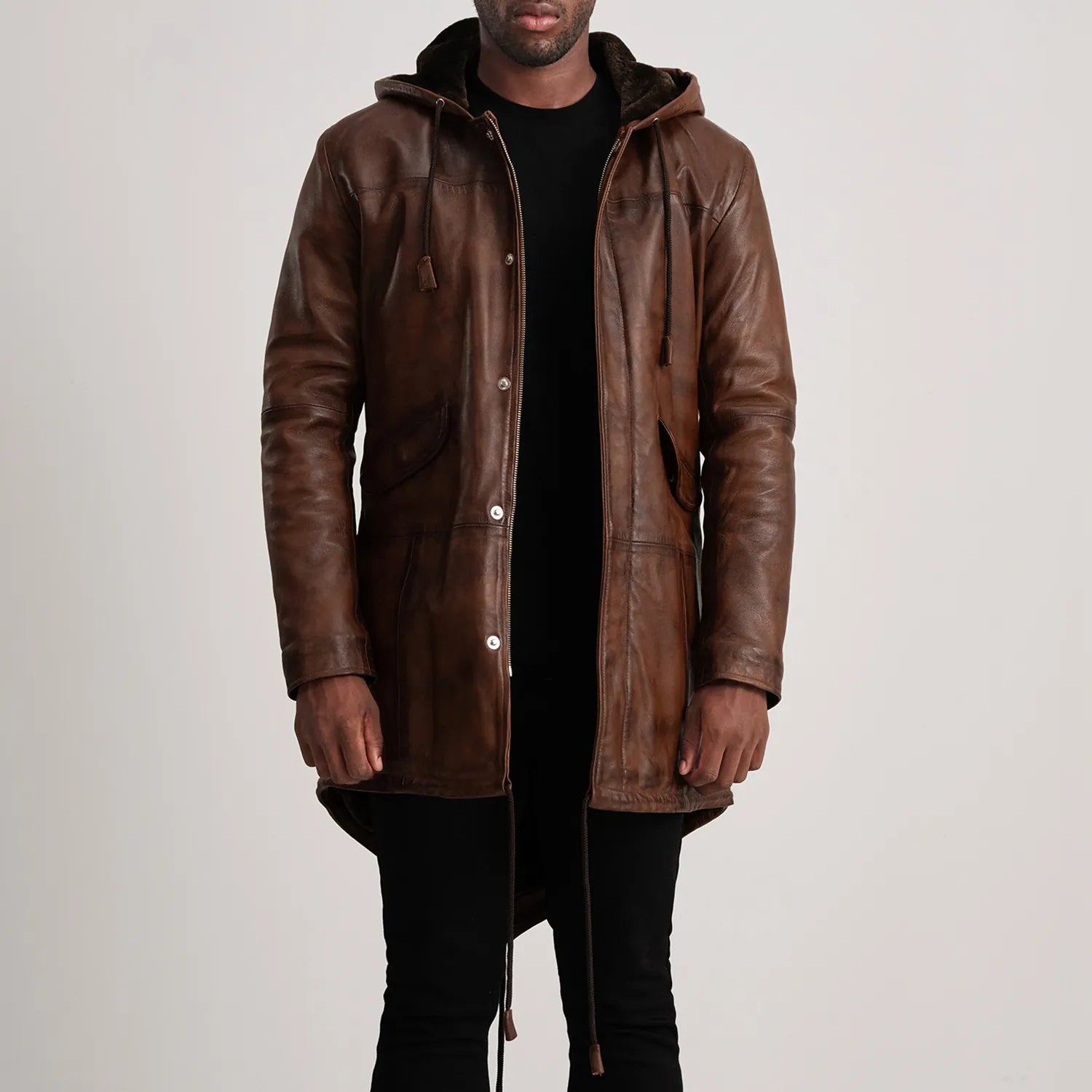 Delvin Distressed Brown Leather Parka by Dash Racegear - men Jacket view 1