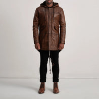 Delvin Distressed Brown Leather Parka by Dash Racegear - men Jacket view 3