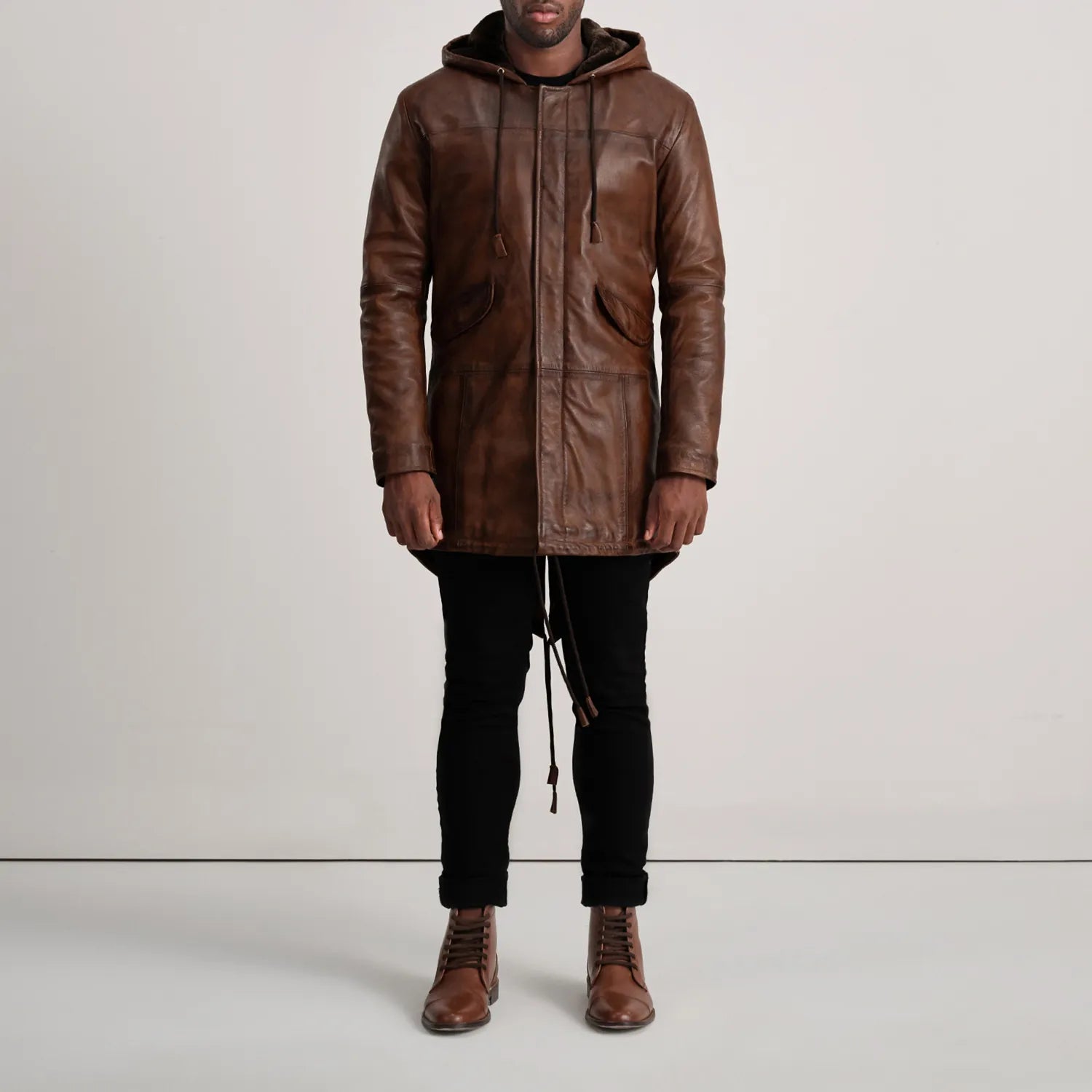 Delvin Distressed Brown Leather Parka by Dash Racegear - men Jacket view 3