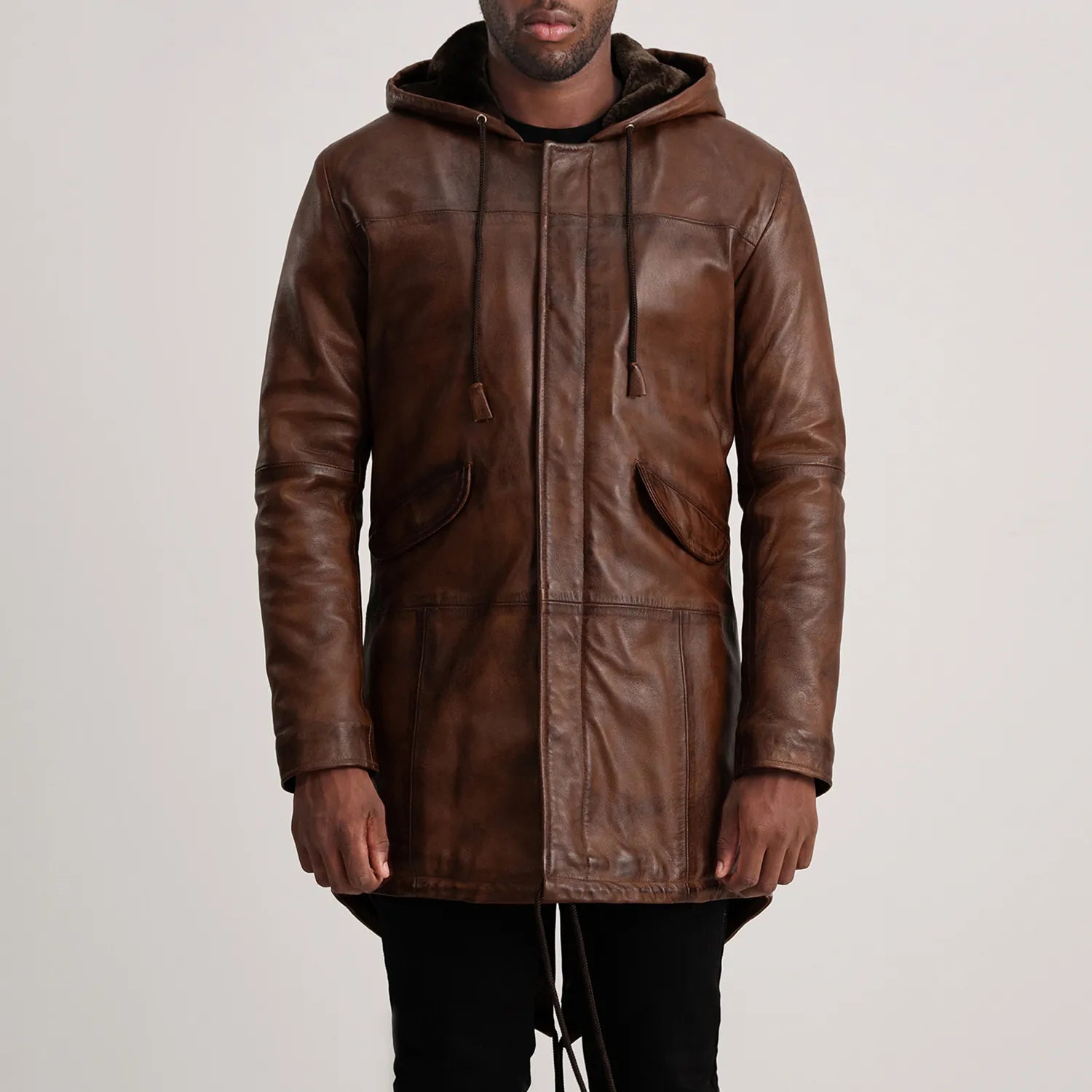 Delvin Distressed Brown Leather Parka by Dash Racegear - men Jacket view 4
