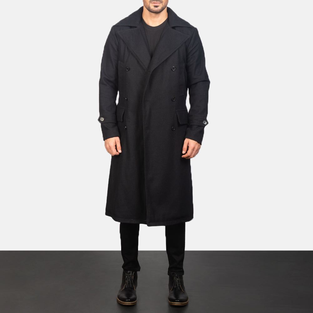 Detective Black Wool Coat by Dash Racegear - men Jacket view 1