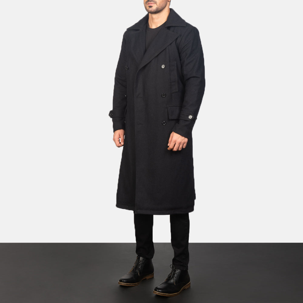 Detective Black Wool Coat by Dash Racegear - men Jacket view 2