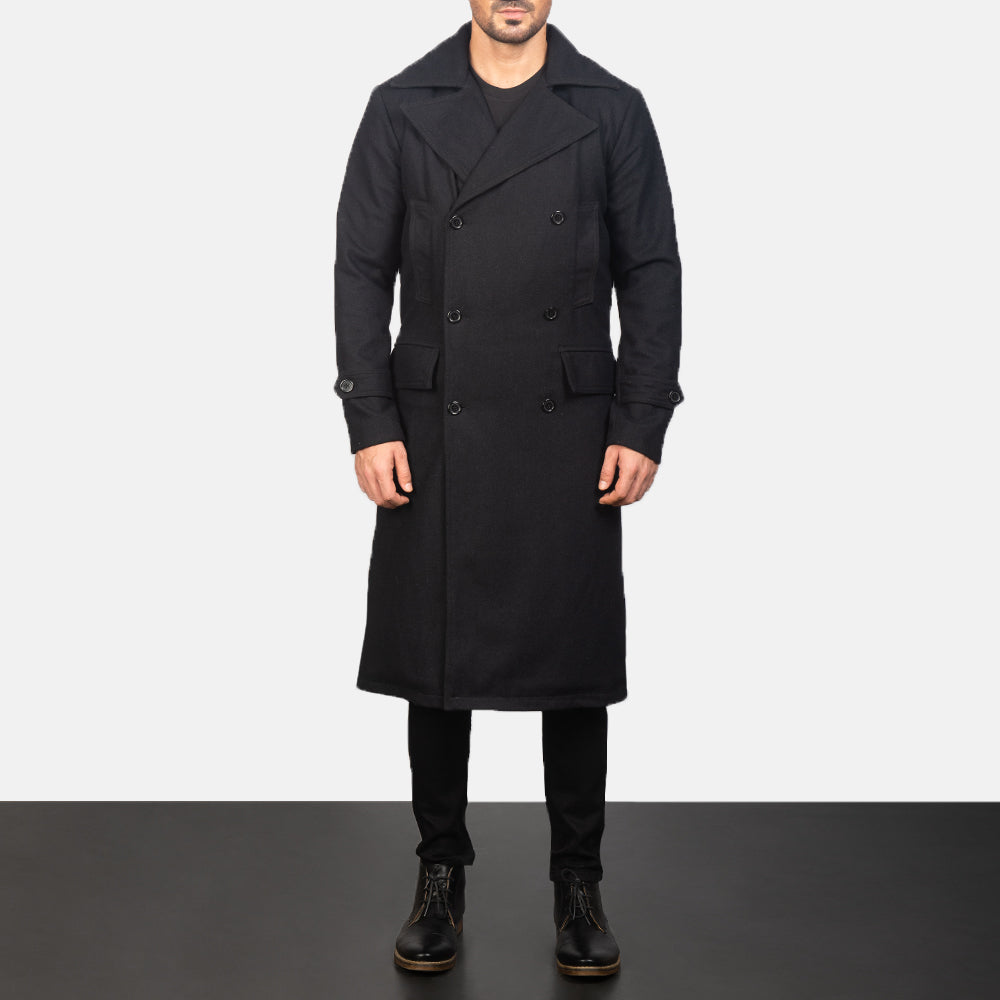 Detective Black Wool Coat by Dash Racegear - men Jacket view 4