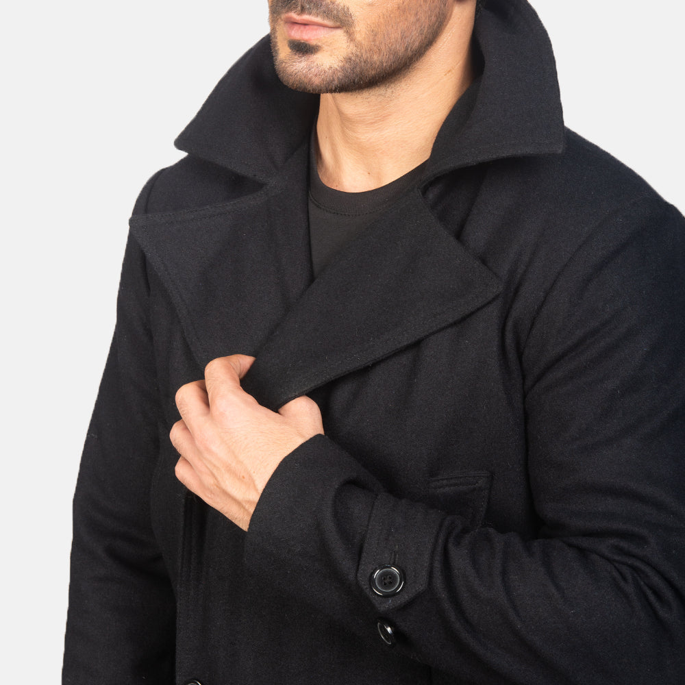 Detective Black Wool Coat by Dash Racegear - men Jacket view 6