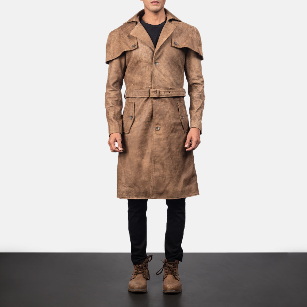 Deux Brown Leather Duster by Dash Racegear - men Jacket view 4