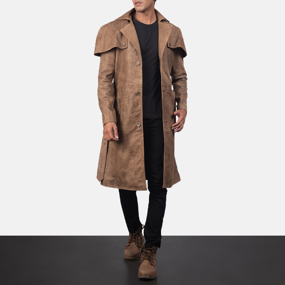 Deux Brown Leather Duster by Dash Racegear - men Jacket view 6