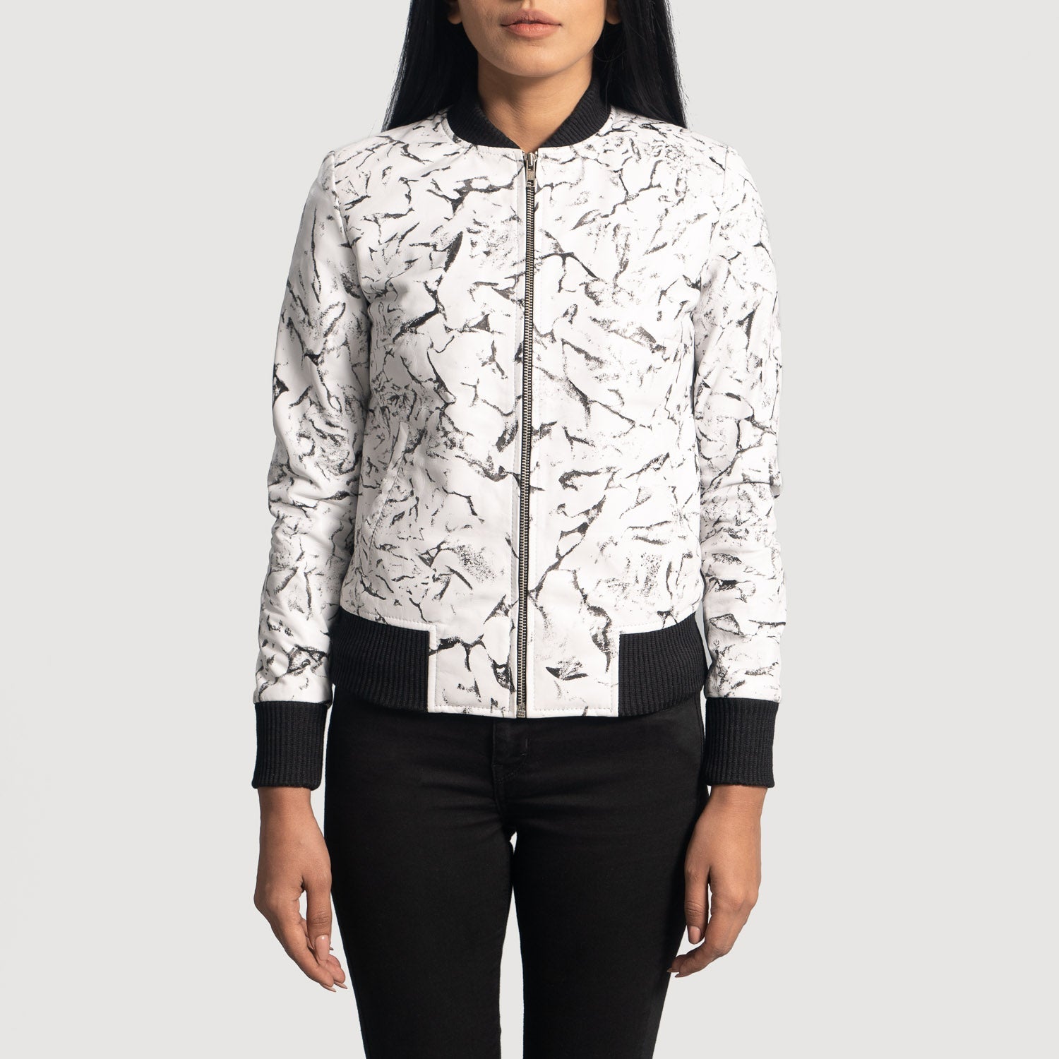 Donna Blake White Leather Bomber Jacket by Dash Racegear - women Jacket view 1