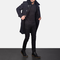 Drake Black Wool Hooded Duffle Coat by Dash Racegear - men Jacket view 1
