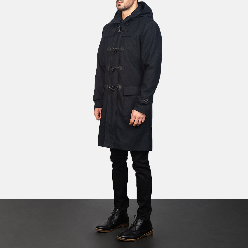Drake Black Wool Hooded Duffle Coat by Dash Racegear - men Jacket view 2
