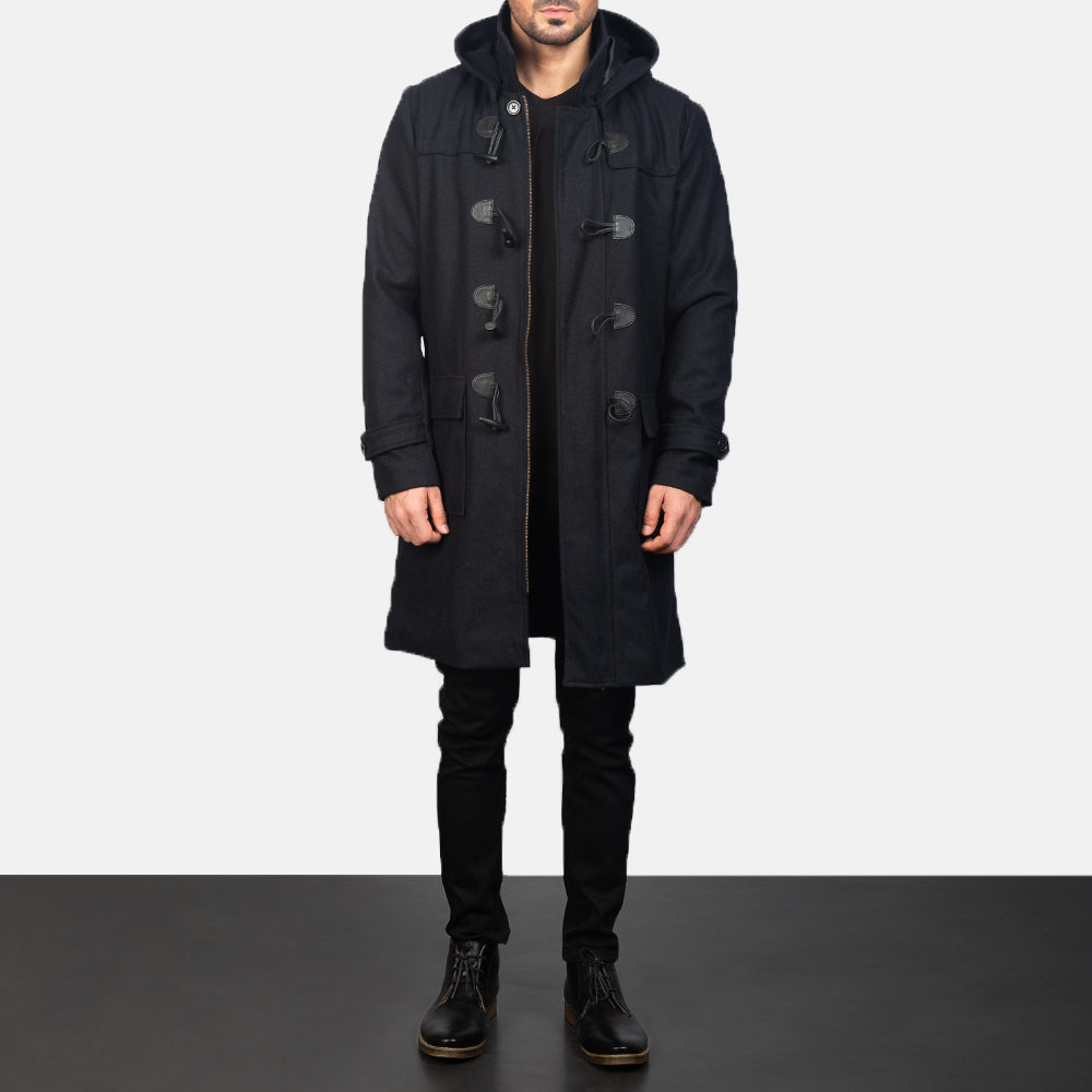 Drake Black Wool Hooded Duffle Coat by Dash Racegear - men Jacket view 3