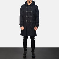 Drake Black Wool Hooded Duffle Coat by Dash Racegear - men Jacket view 4