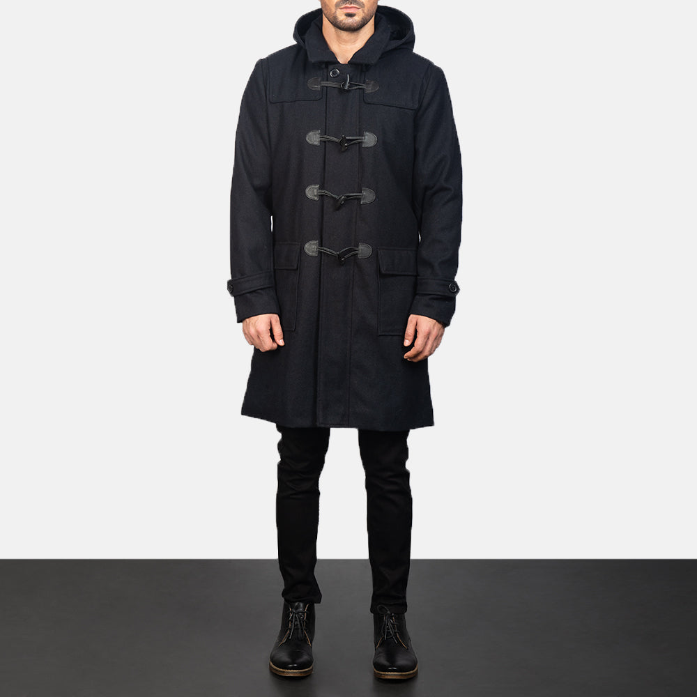Drake Black Wool Hooded Duffle Coat by Dash Racegear - men Jacket view 4