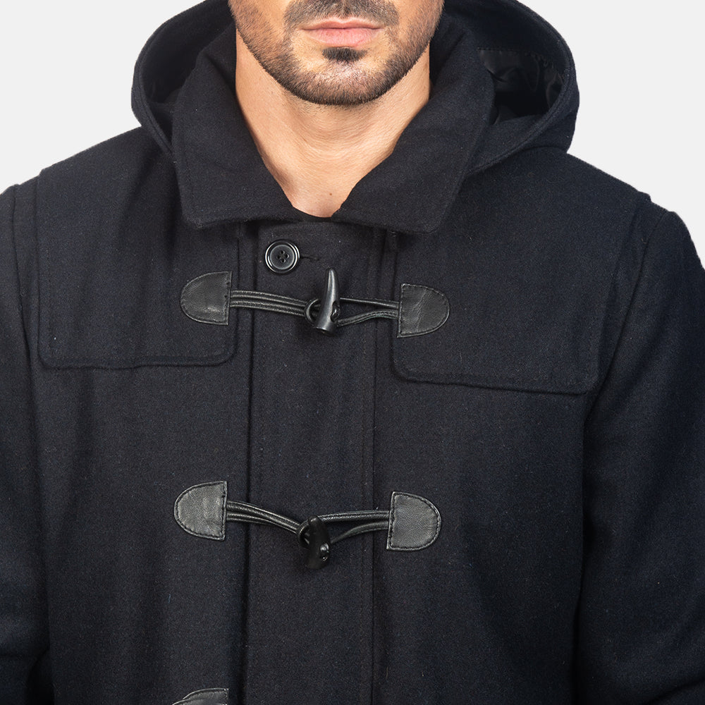 Drake Black Wool Hooded Duffle Coat by Dash Racegear - men Jacket view 6