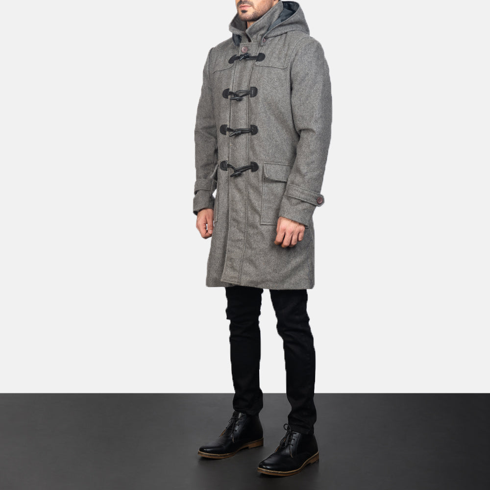 Drake Grey Wool Hooded Duffle Coat by Dash Racegear - men Jacket view 2