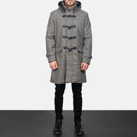 Drake Grey Wool Hooded Duffle Coat by Dash Racegear - men Jacket view 3