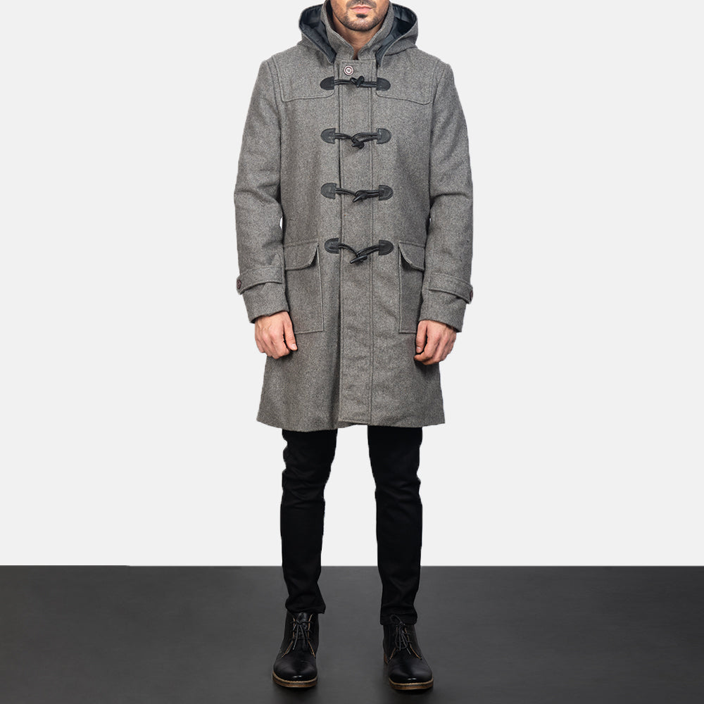 Drake Grey Wool Hooded Duffle Coat by Dash Racegear - men Jacket view 3