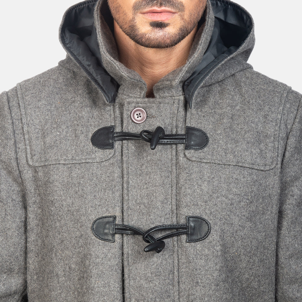 Drake Grey Wool Hooded Duffle Coat by Dash Racegear - men Jacket view 6