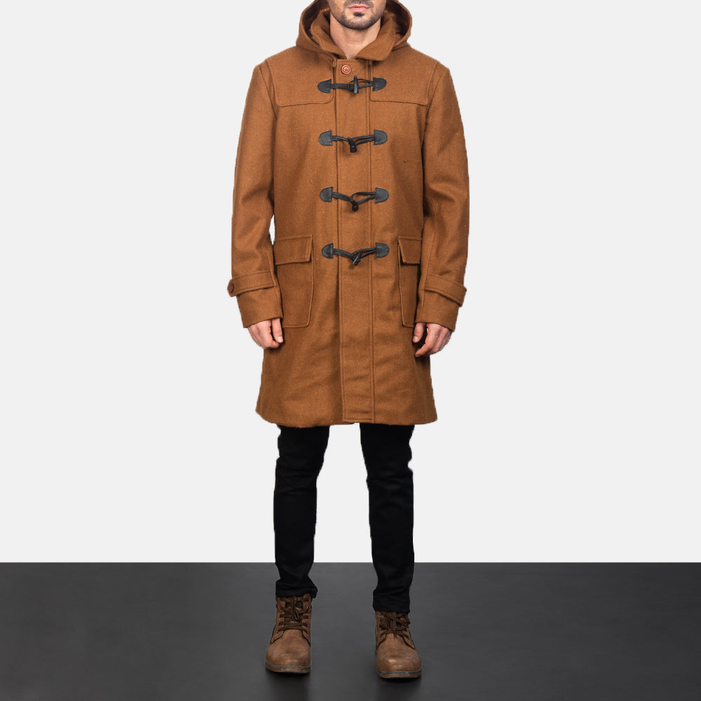 Drake Khaki Wool Hooded Duffle Coat by Dash Racegear - men Jacket view 4