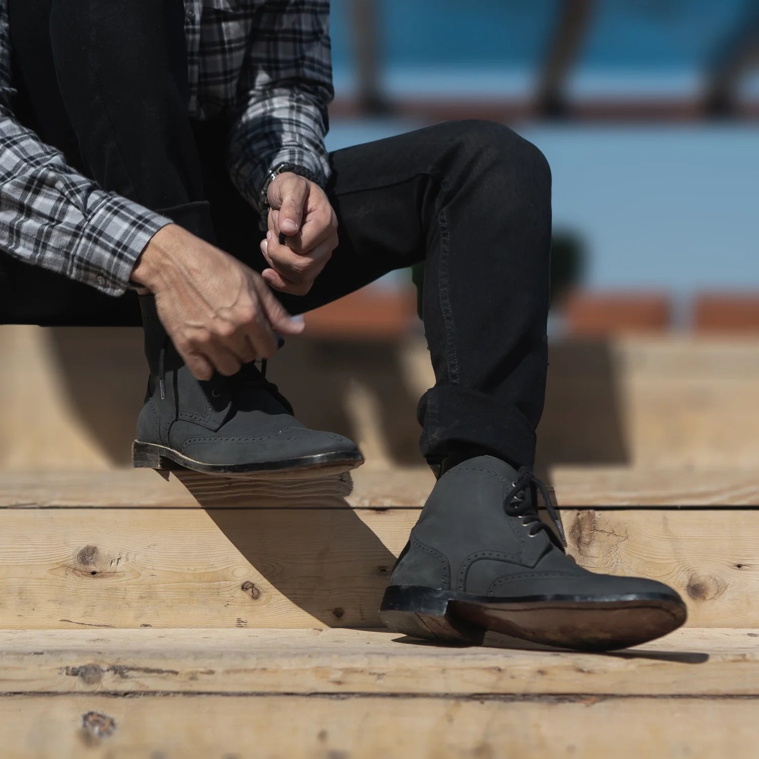 Duster Brogues Derby Black Nubuck Leather Boots by Dash Racegear - men Leather Shoes view 10