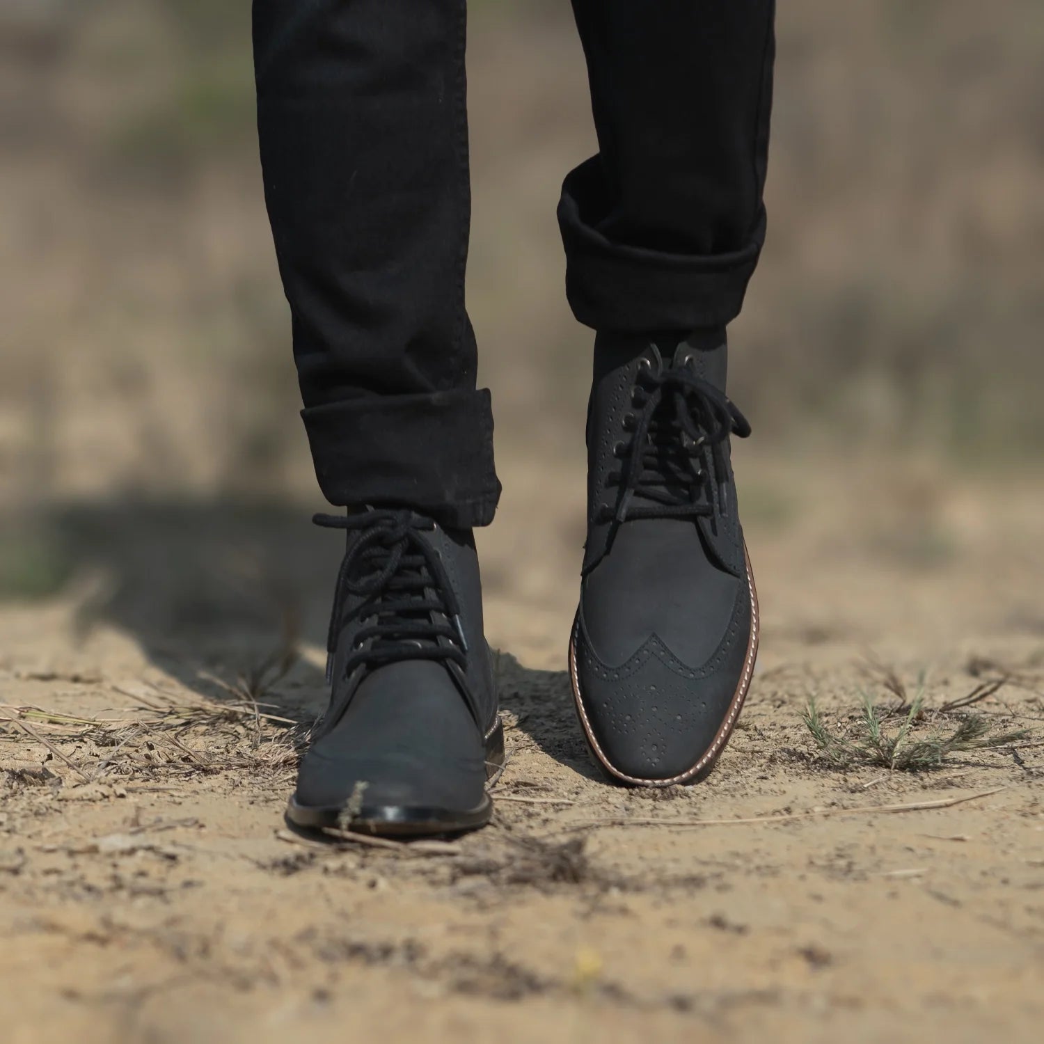 Duster Brogues Derby Black Nubuck Leather Boots by Dash Racegear - men Leather Shoes view 7